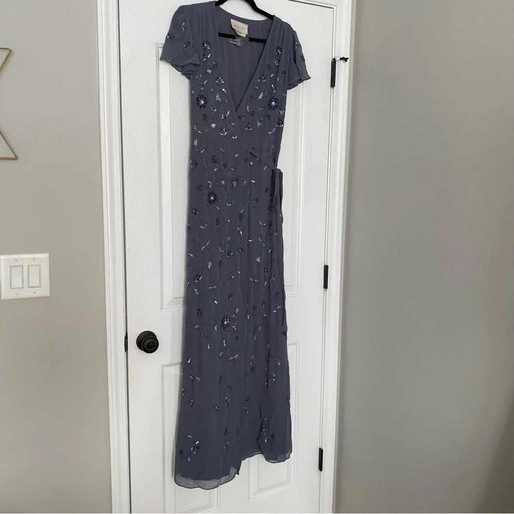 BHLDN Plymouth Grey Beaded Maxi Wrap Dress - Picture 8 of 10